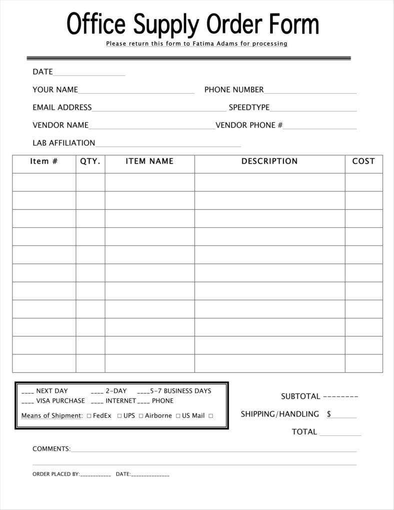 Sample tupperware order form template